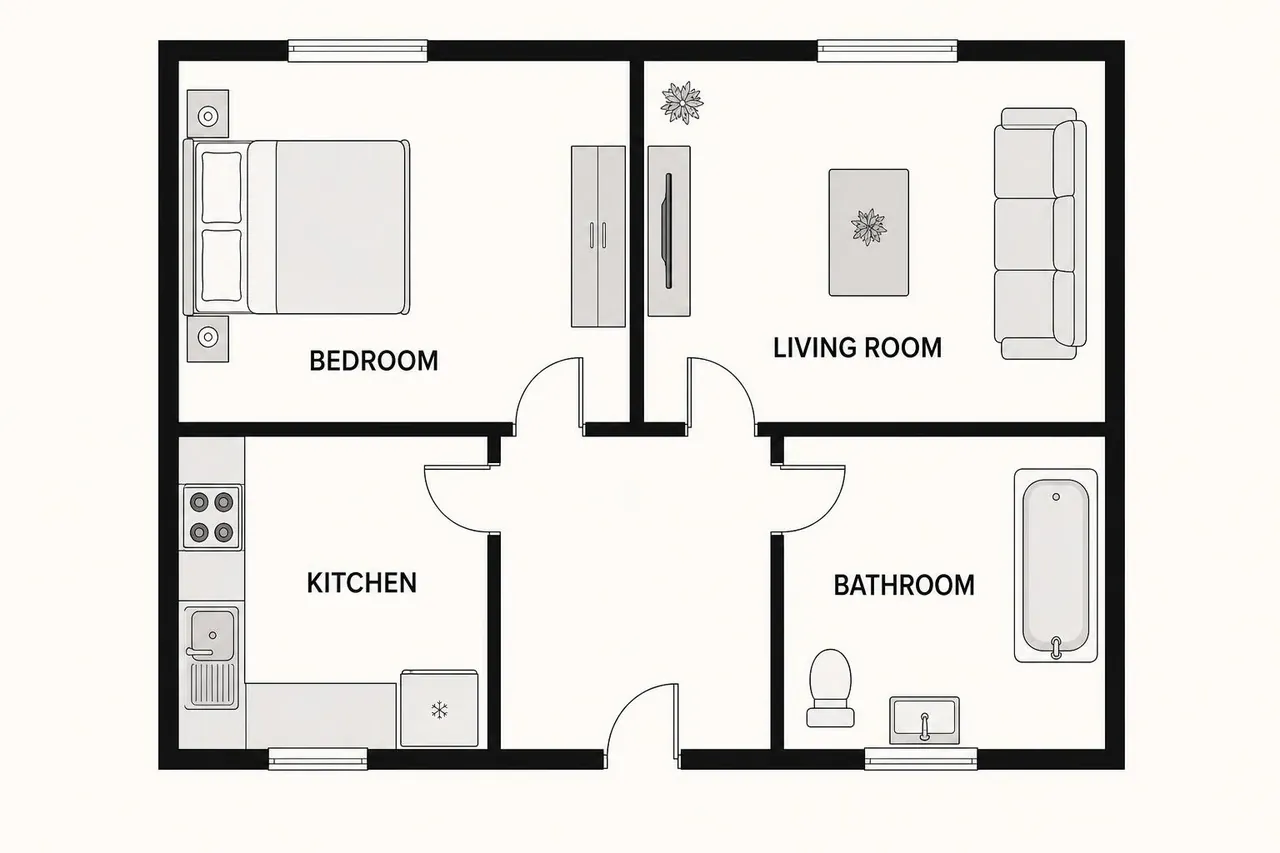 Clean 2D floor plan generated by AI